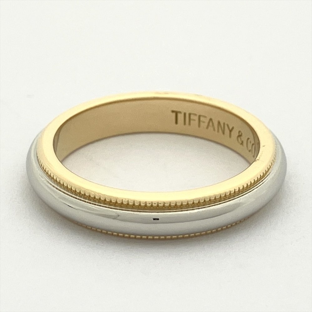 Tiffany & Co. Together Milgrain Band Ring, Size 8 K18YG, PT950, Yellow Gold,... - Picture 4 of 8